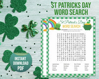 St Patricks Day Printable Word Search, St Paddys Office Classroom Activity, Irish Word Find, Kids & Adults Saint Pattys Party Word Game