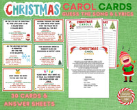 Christmas Carol Finish Lyrics Game, Xmas Song Cards, Printable Holiday Party Trivia Kids & Adults, Classroom Work Party Activity Group Game