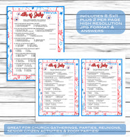 Printable July 4th Trivia Game | Instant Download Activity | Kids Or Adults Party Quiz