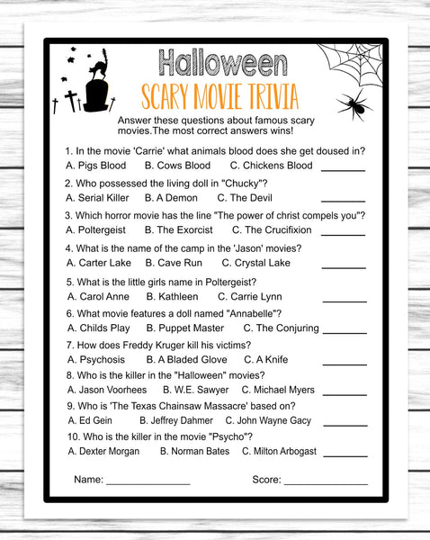 printable scary movie trivia game for kids and adults