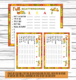 autumn party game scattergories printable