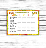 fall scattergories party game printable