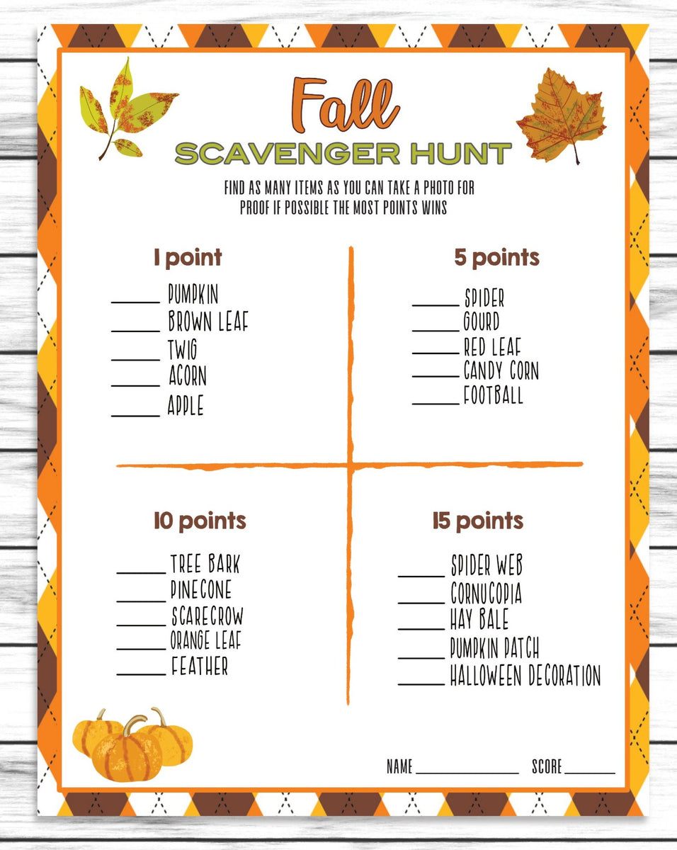 Fall Autumn Scavenger Hunt Game, Printable Or Virtual Classroom Activi ...