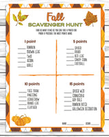 printable or virtual fall scavenger hunt game for kids and adults