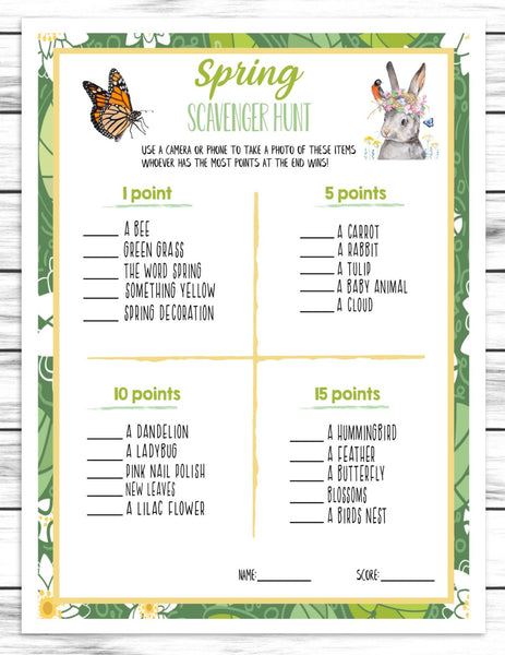 spring scavenger hunt for kids or adults spring party game