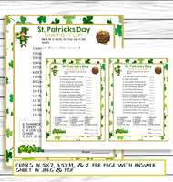 Saint Patricks Day Matching Trivia Game, St Patricks Day Party Game, Quiz,  Instant Download, Printable Or Virtual