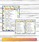 Summer Party Family Reunion Trivia Game, Printable Kids Activity Sheet, Instant Download