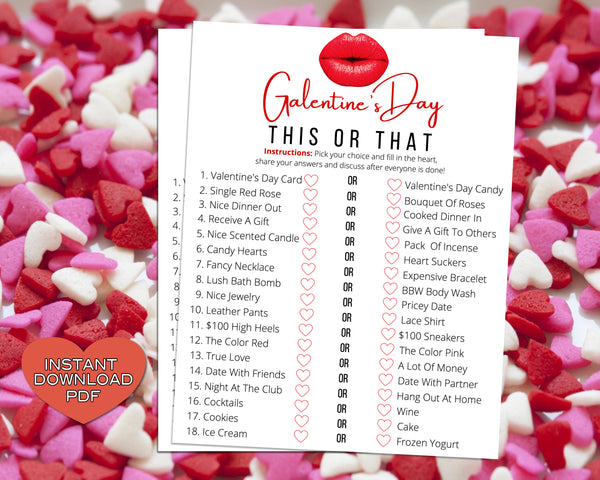 Galentines Day This Or That Game -Fun Party Game - Ladies Night Out - Girls Night In - Would You Rather Party Game - Instant Download