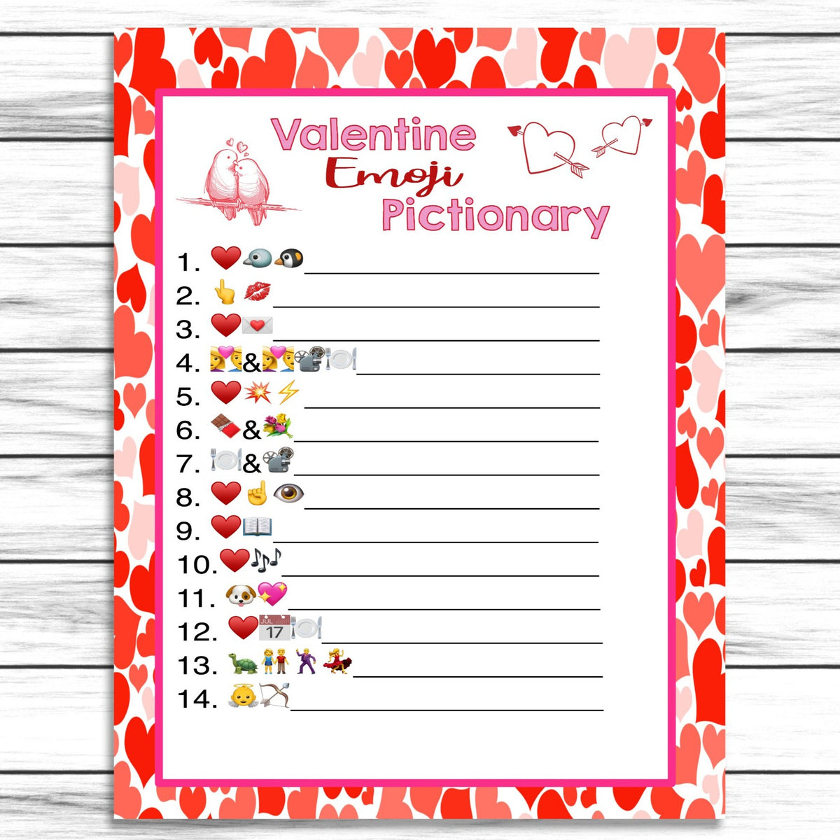 Valentines Day Emoji Pictionary Printable Or Virtual Game, Kids Adults ...