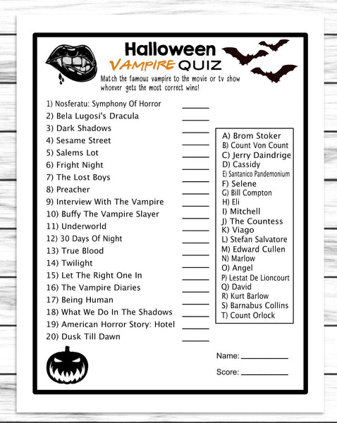 printable or virtual halloween party horror movie vampire game for kids and adults