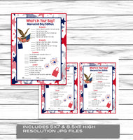 memorial day whats in your purse bag game instant download party printable