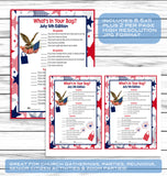 July 4th Party Whats in Your Bag, Purse Game, Printable Kids Activity Sheet, Instant Download