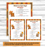 Fall Autumn Party Gathering Whats in Your Bag, Purse Game, Printable Activity, Instant Download