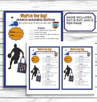 March Madness Party Game, Whats In Your Bag Purse, College Basketball Party Printable Or Virtual Game, Instant Download