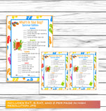 Summer Party Family Reunion Whats in Your Bag, Purse Game, Printable Kids Activity Sheet, Instant Download