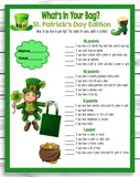 St Patricks Day Whats In Your Bag Purse Game, Saint Patricks Day Party Game, Printable Or Virtual Game, Instant Download