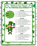 Saint Patricks Day Whats In Your Phone Game, St Patricks Day Party Game, St Paddys Day Activity, Instant Download, Printable Or Virtual Game