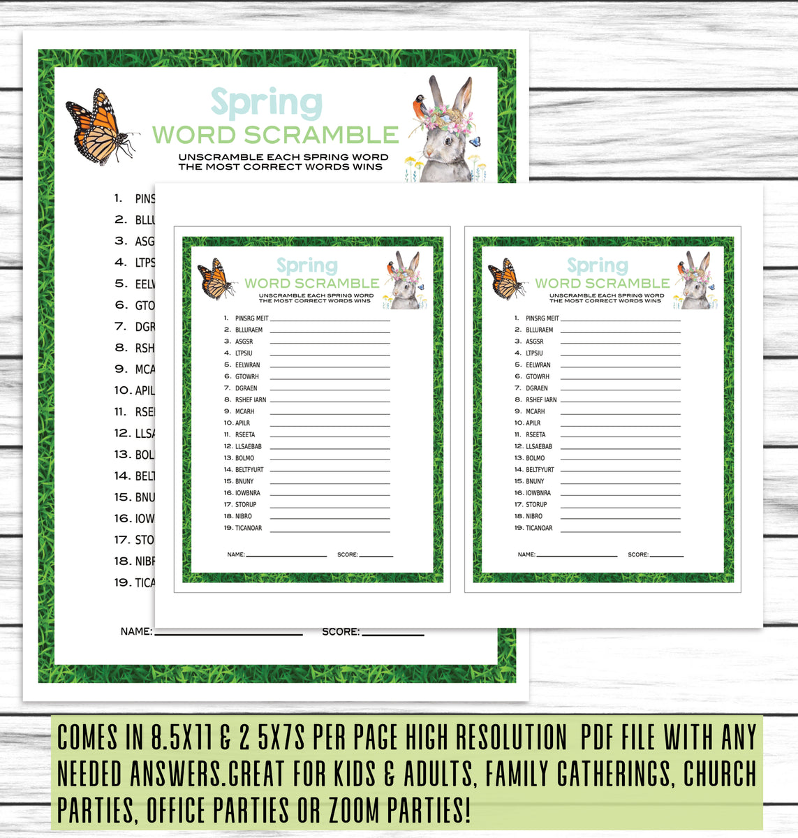 Spring Party Word Scramble Jumble Puzzle, Kids Or Adults Spring Printa ...