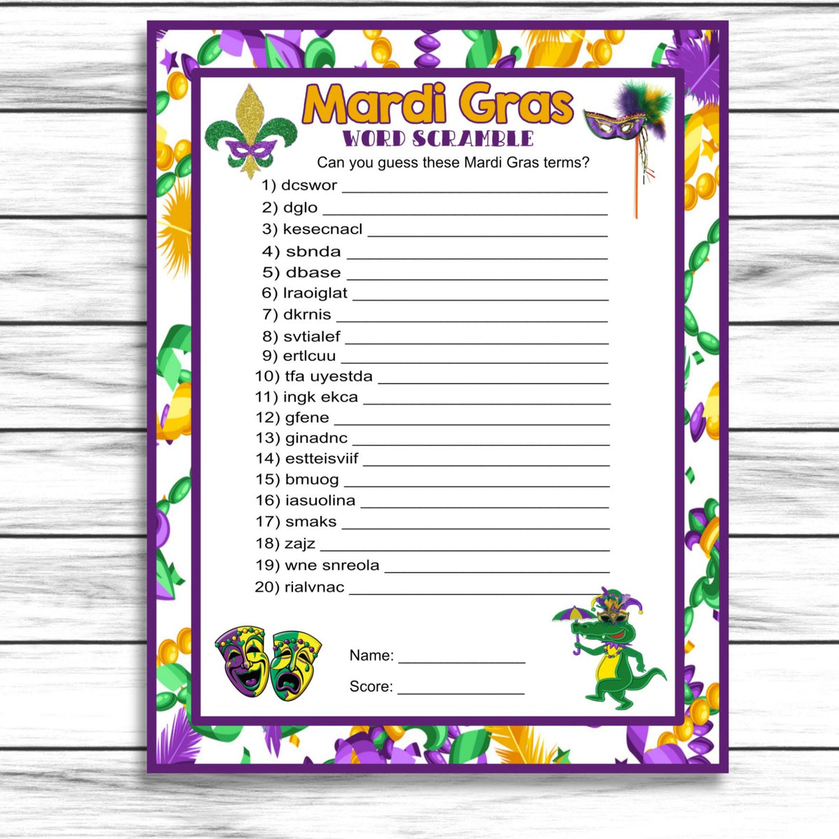 mardi gras word scramble answers