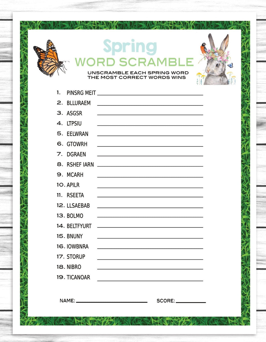 Spring Party Word Scramble Jumble Puzzle, Kids Or Adults Spring Printa ...