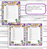 mardi gras word scramble party game instant download