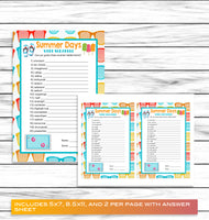 Summer Party Family Reunion Word Scramble Game, Printable Kids Activity Sheet, Instant Download