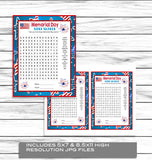memorial day word search find printable instant download party game