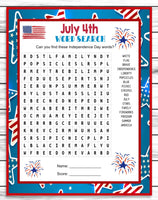 July 4th Party Word Search Game, Printable Kids Activity Sheet, Instant Download