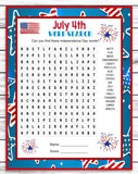 July 4th Party Word Search Game, Printable Kids Activity Sheet, Instant Download