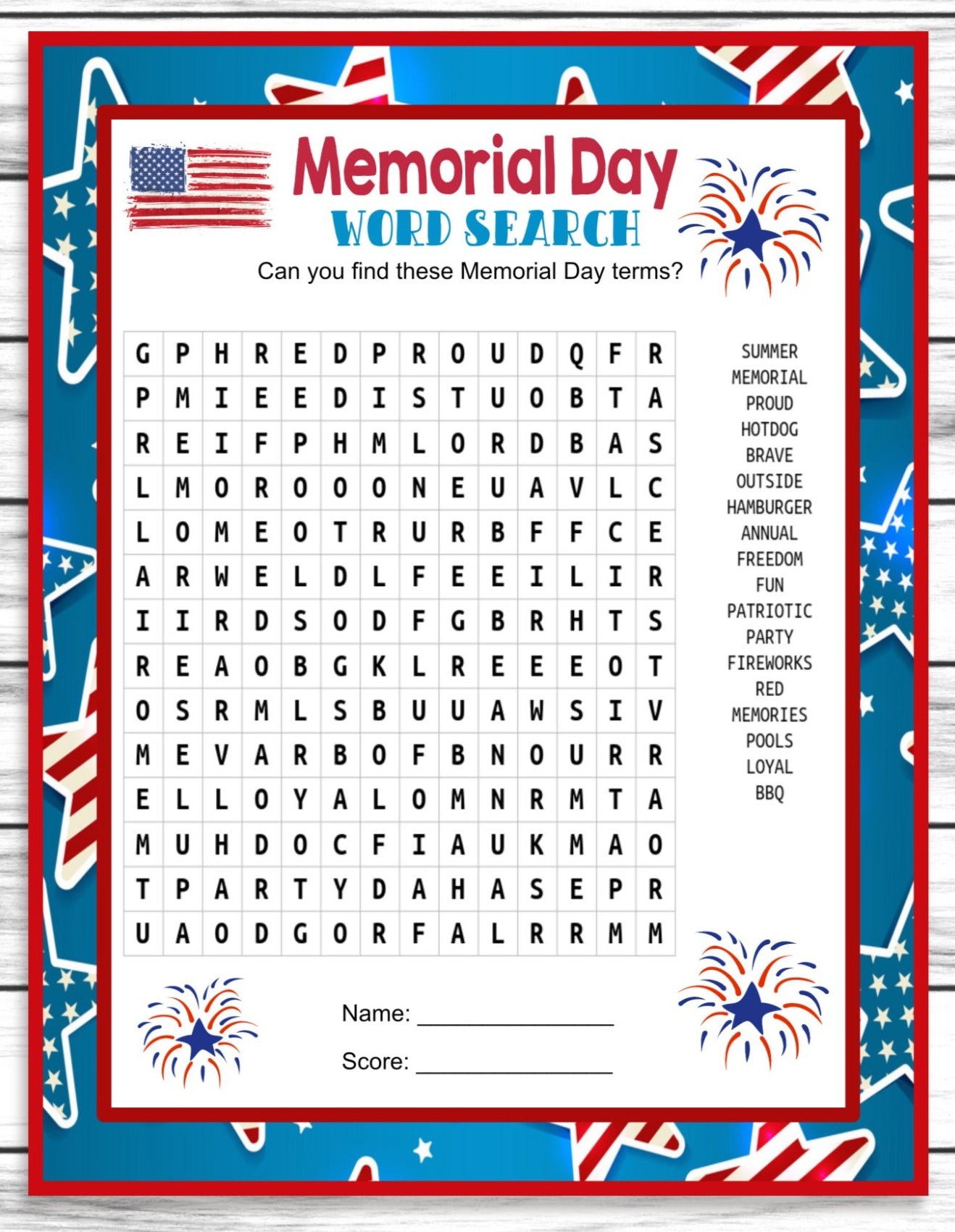 Memorial Day Word Search Game, Printable Kids Activity Sheet, Instant – Enjoymyprintables for Free Printable Flag Day Word Search