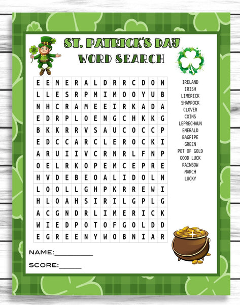Saint Patricks Day Word Search Game, Word Find, St Patricks Day Party Game, Printable Or Virtual Game, Instant Download