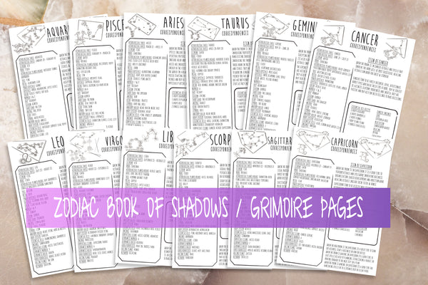 zodiac signs book of shadows witchcraft pages